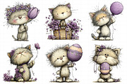 Whimsical Funny Spring Cats Clipart, an Illustration by Daily.Designs (Thumbnail 4 of 5)