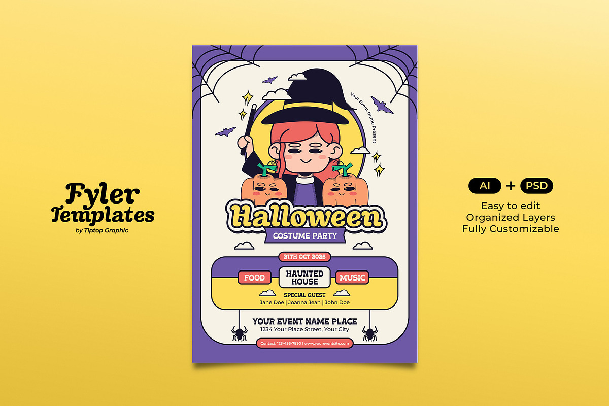 Retro Halloween Costume Party Flyer, a Flyer Template by Tiptop Graphic (Photo 1 of 5)
