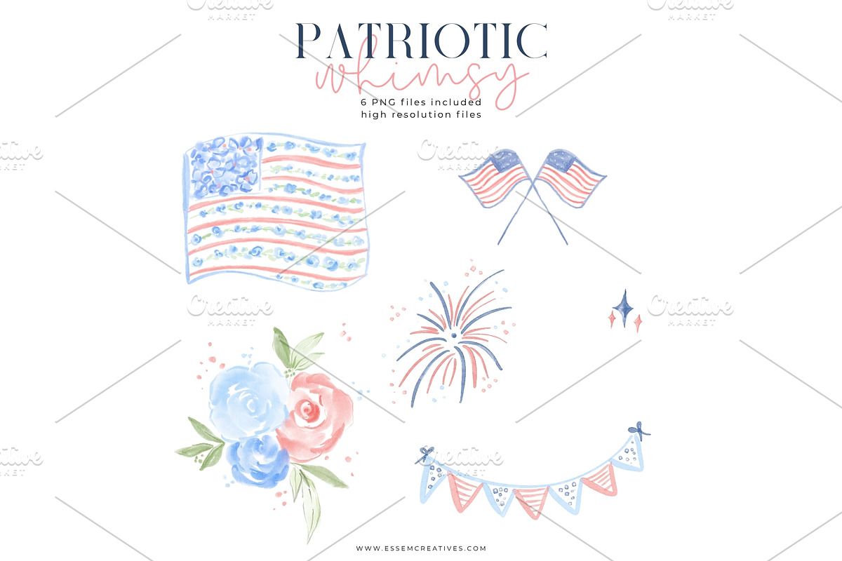Floral Flag Patriotic Whimsy PNG, a Background Graphic by Essem Creatives (Photo 2 of 3)