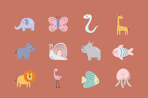 Cute Safari & Sea Animals Set preview 2