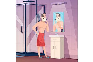 Man shaving. male daily morning, an Illustration by Onyx
