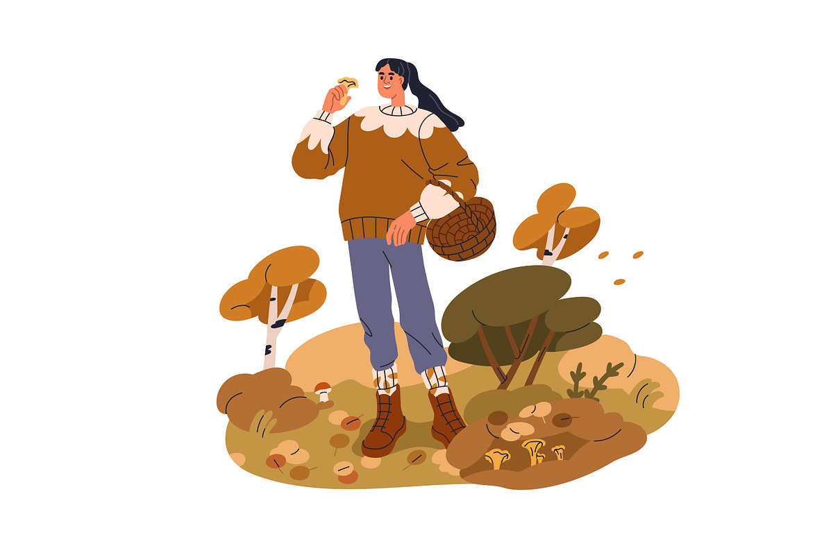 People pick mushrooms in fall forest, a Person Illustration by Good Studio (Photo 3 of 7)