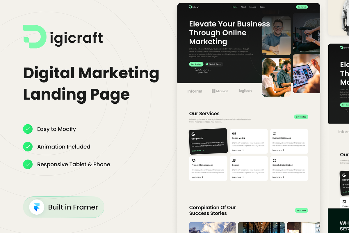Digicraft - Framer Template, a Landing Page Template by Agensip Design Agency (Photo 1 of 10)