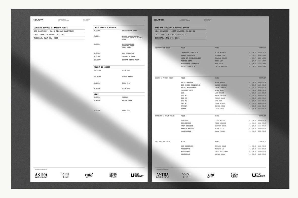 Fashion Call Sheet Template, a Social Media Template by ReAffirm (Photo 3 of 4)