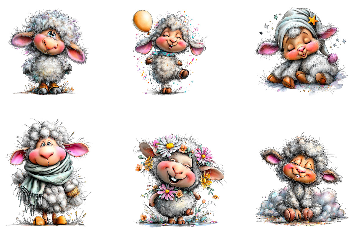 Cute Sheep Clipart Bundle, a Seasonal Illustration by CreationArt (Photo 2 of 5)