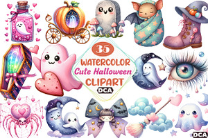 Dreamy Cute Halloween Clipart, an Illustration by DreamCafeArt