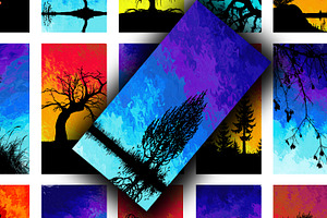 Digital Collage Sheet - Trees And Sk