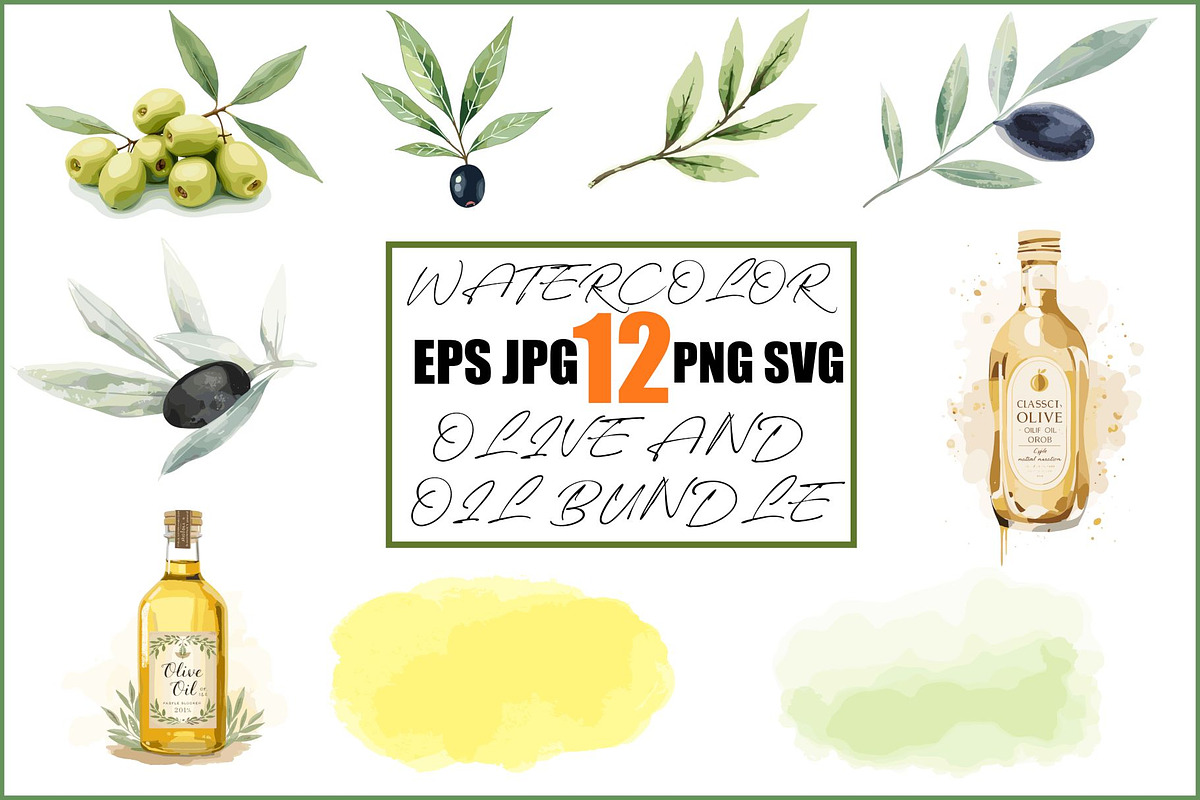 Olive Oil Watercolor Clipart Bundle, an Illustration by BIPLOB EXPERT (Photo 1 of 13)