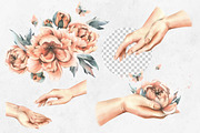 Hands and peonies watercolor clipart, a Person Illustration by NATASHA CHU (Thumbnail 5 of 21)