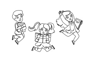 young excited kids reading vector, a Person Illustration by pikepicture