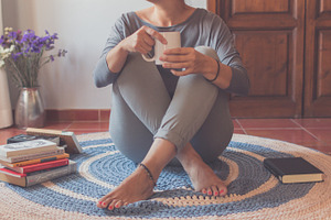 Relax over the blue and beige carpet