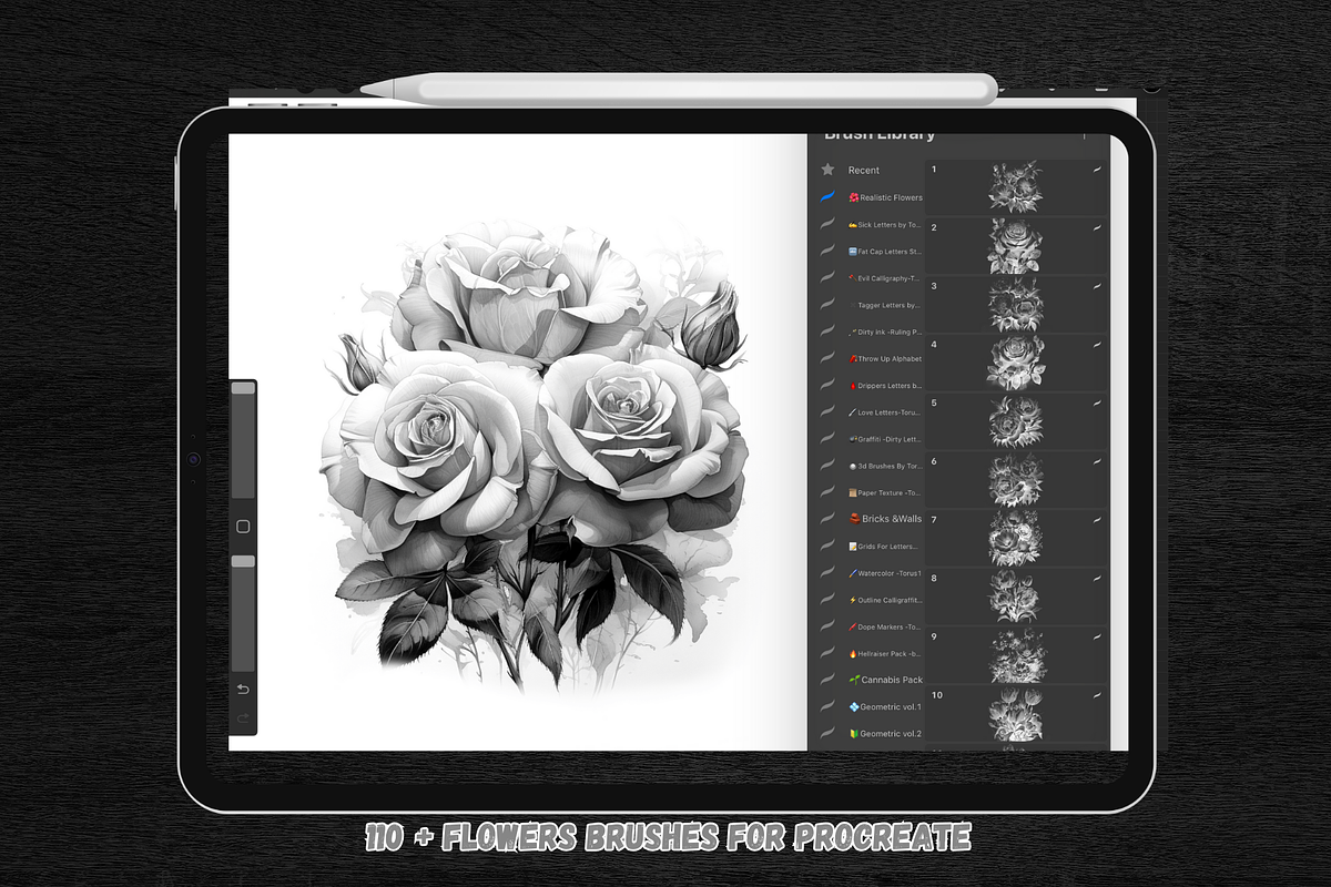 110 + Flowers Stamps for Procreate, a Brushes & More by Torus1 (Photo 3 of 8)