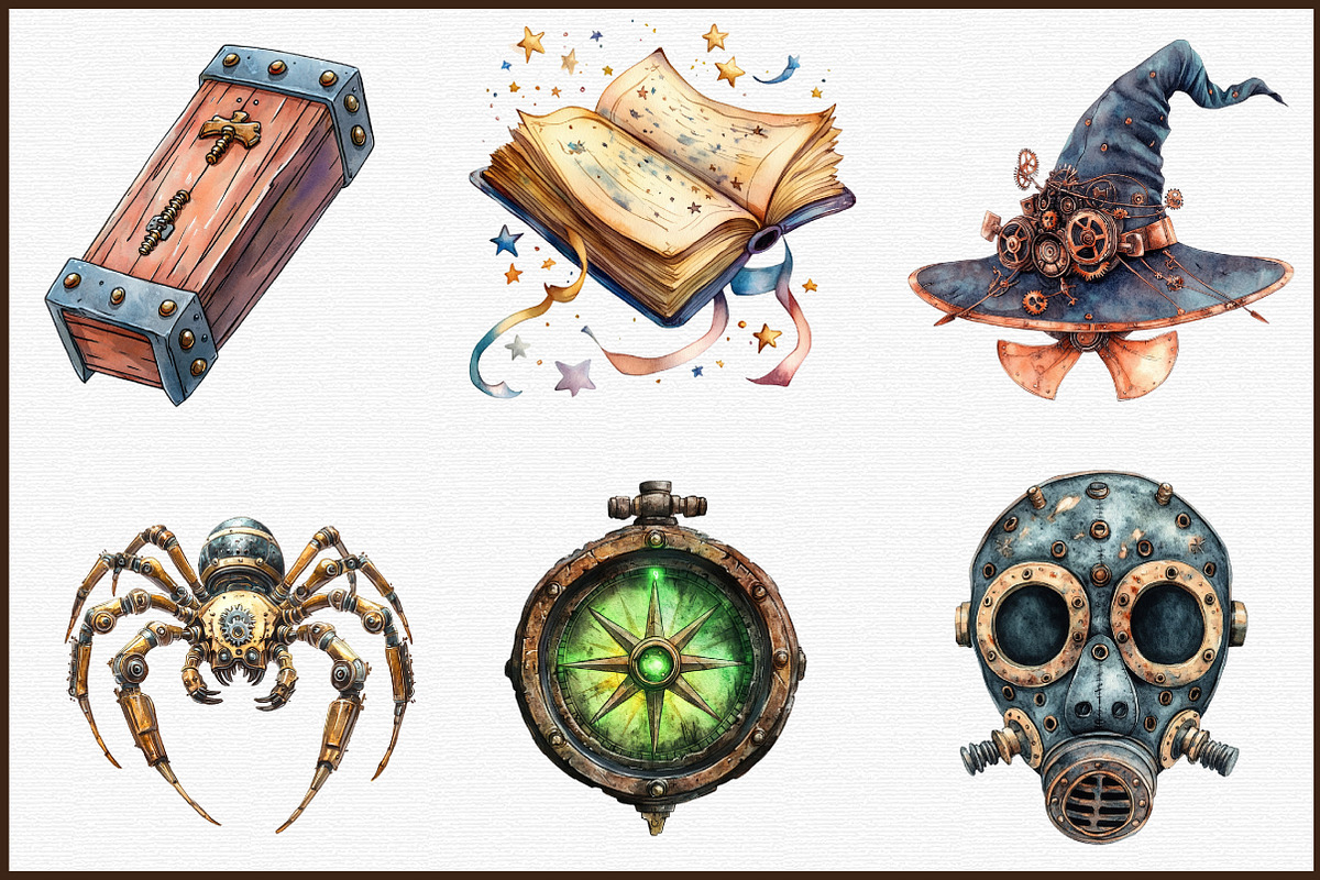 Watercolor Steampunk Halloween Clipa, an Illustration by Sublimation Artist (Photo 3 of 6)