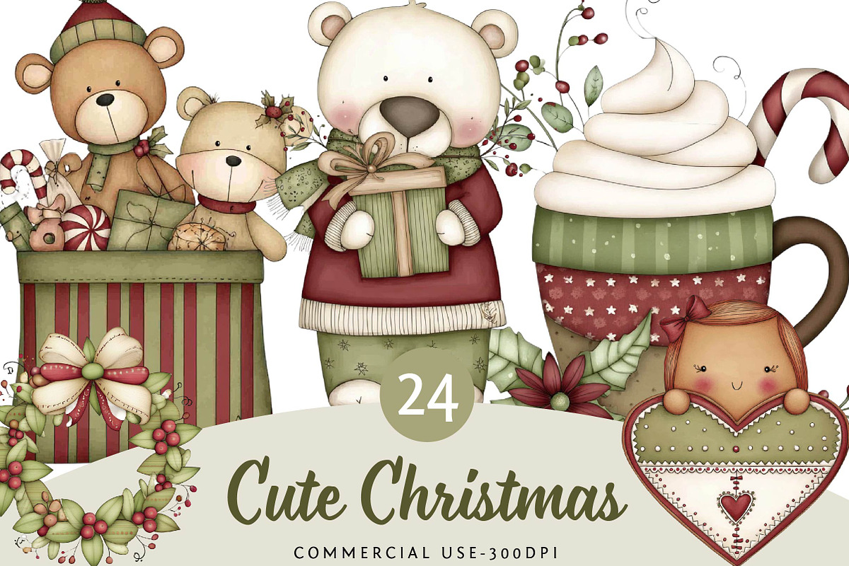Cute Christmas Clipart Bundle, an Illustration by DreamPrint404 (Photo 1 of 6)