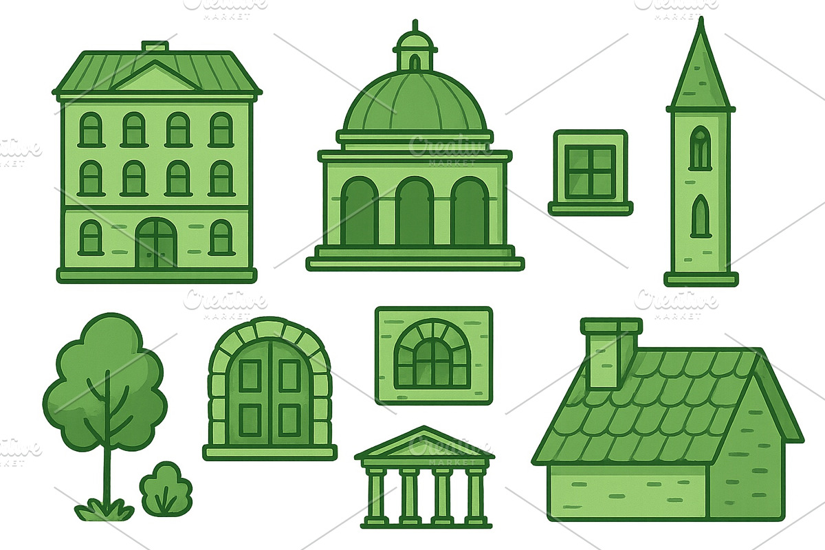Collection of green architectural, an Object Illustration by ZinetroN