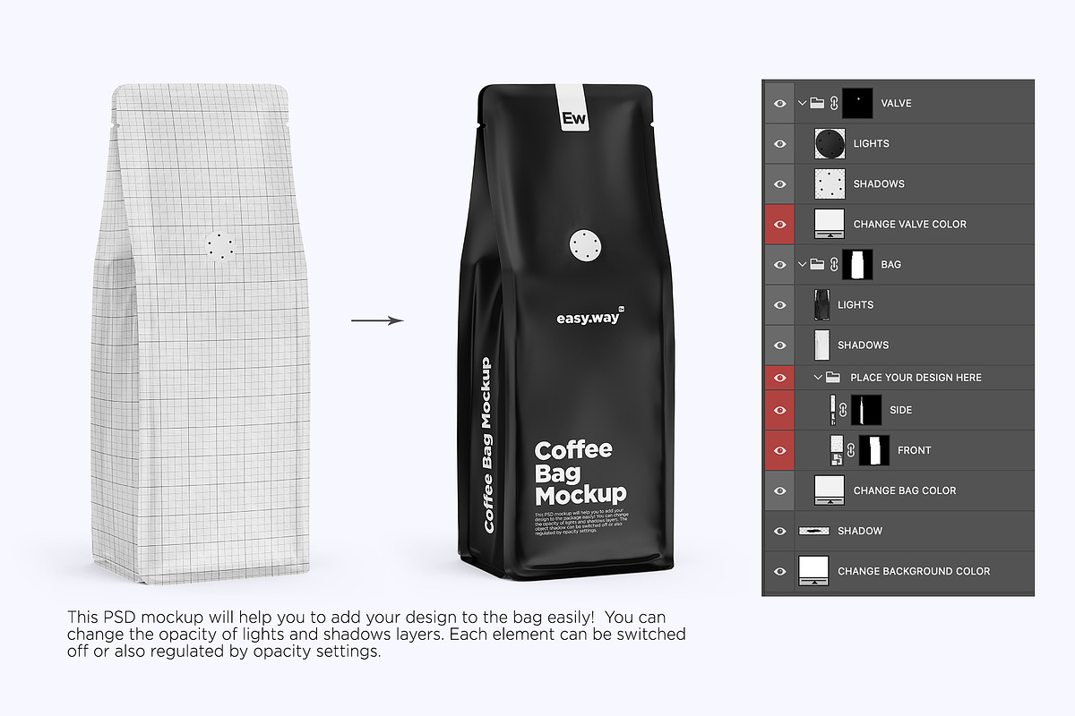 Coffee Bag with Valve PSD Mockup, a Packaging Mockup by easy.way (Photo 2 of 6)