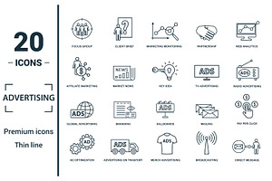 Advertising Line Icon Set