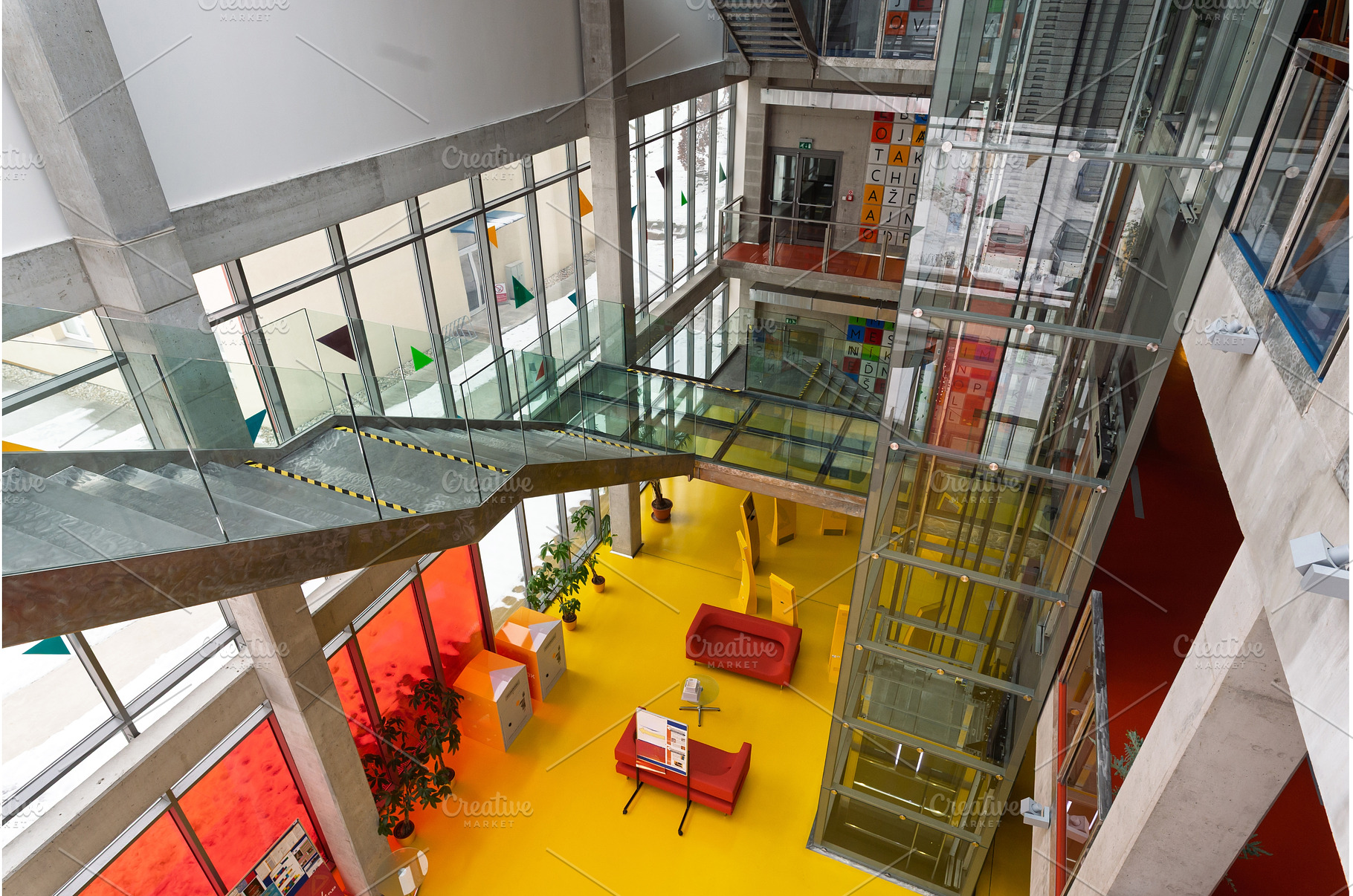 Modern office interior with unique, an Architecture Photo by HalfPoint
