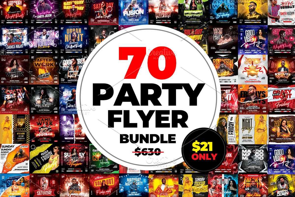 70 Night Club Party Flyer Bundle, a Flyer Template by StarPixles11 (Photo 1 of 16)