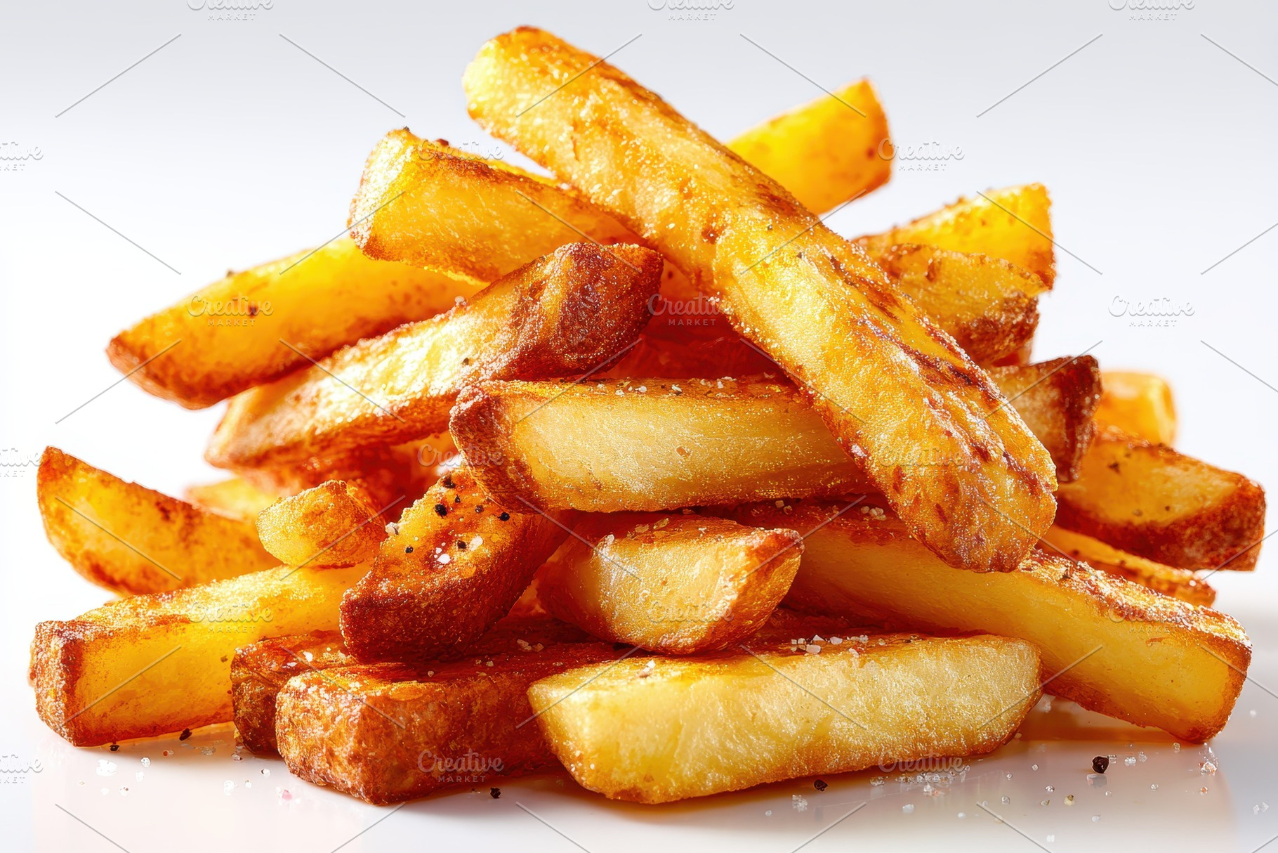 Golden French Fries seasoned with sa, a Photo by Pixeness Studio