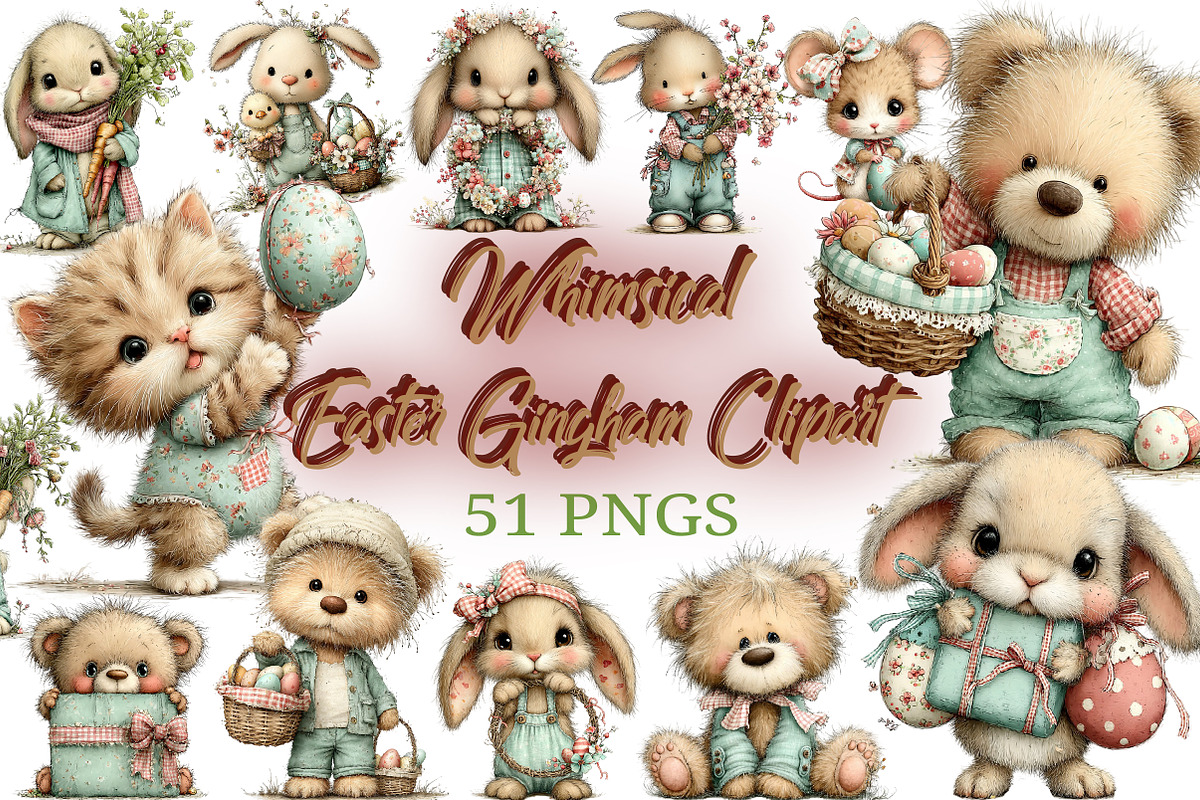 Whimsical Easter Gingham Clipart, an Illustration by Craft Nest (Photo 1 of 11)