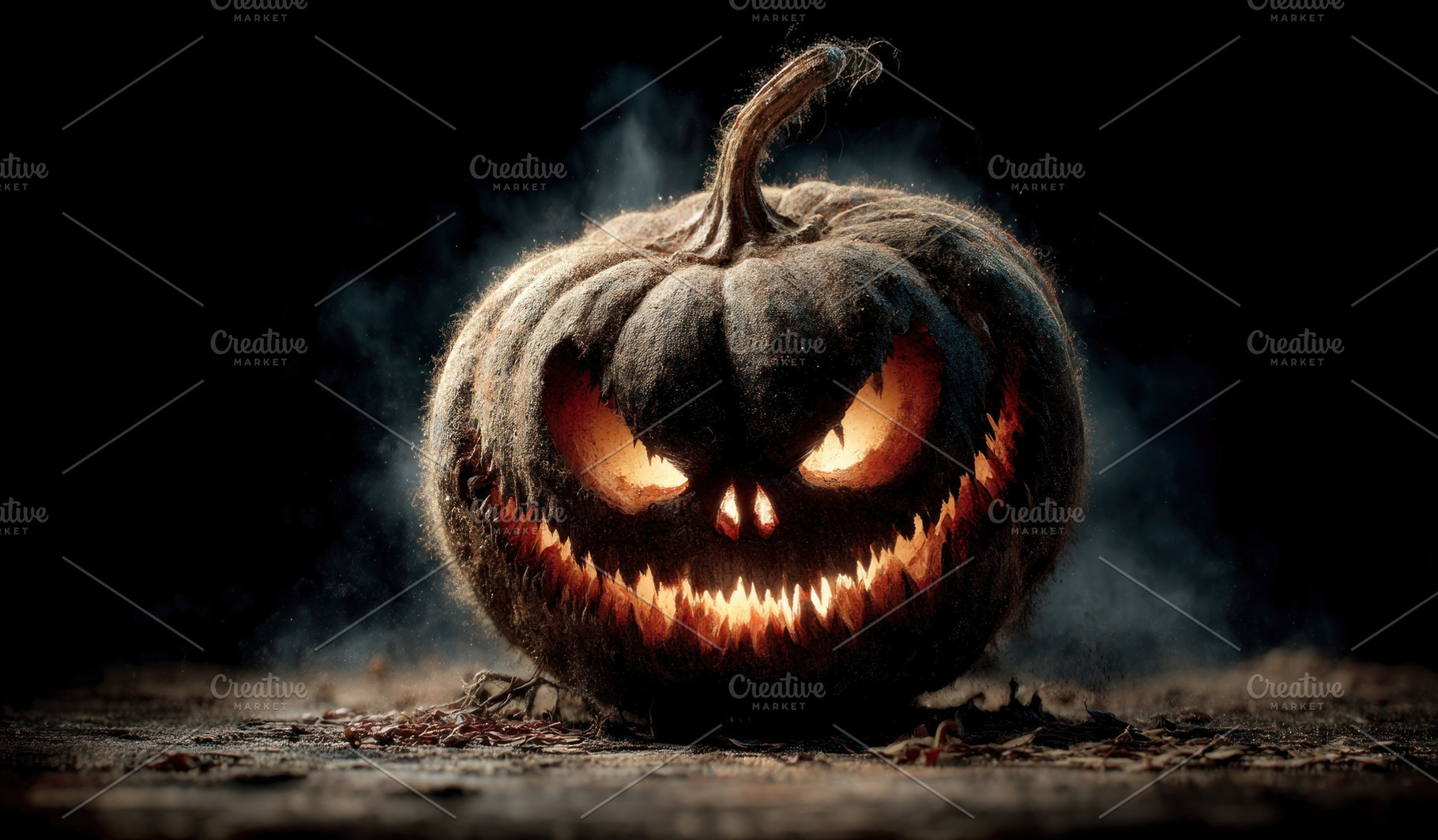 Spooky Halloween jack o lantern glowing in darkness with evil ca, a Holiday Photo by José Manuel Gelpi