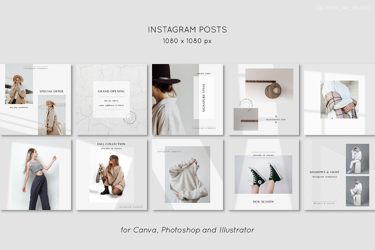 Instagram Post & Stories. SHADOWS, a Social Media Template by Mint Air Studio (Photo 2 of 9)