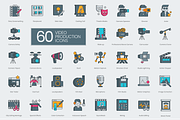 60 Video Production Icons, an Outline Icon by Flat Icons (Thumbnail 1 of 5)