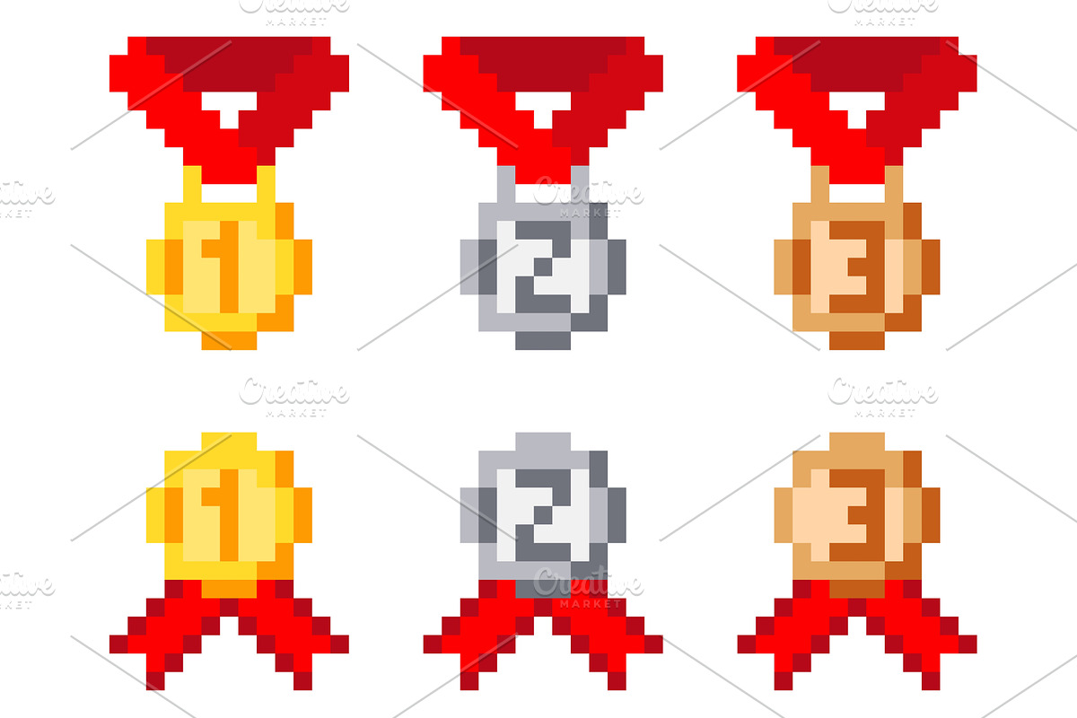 Pixel gold silver and bronze medals, an Object Illustration by Vectorbuum