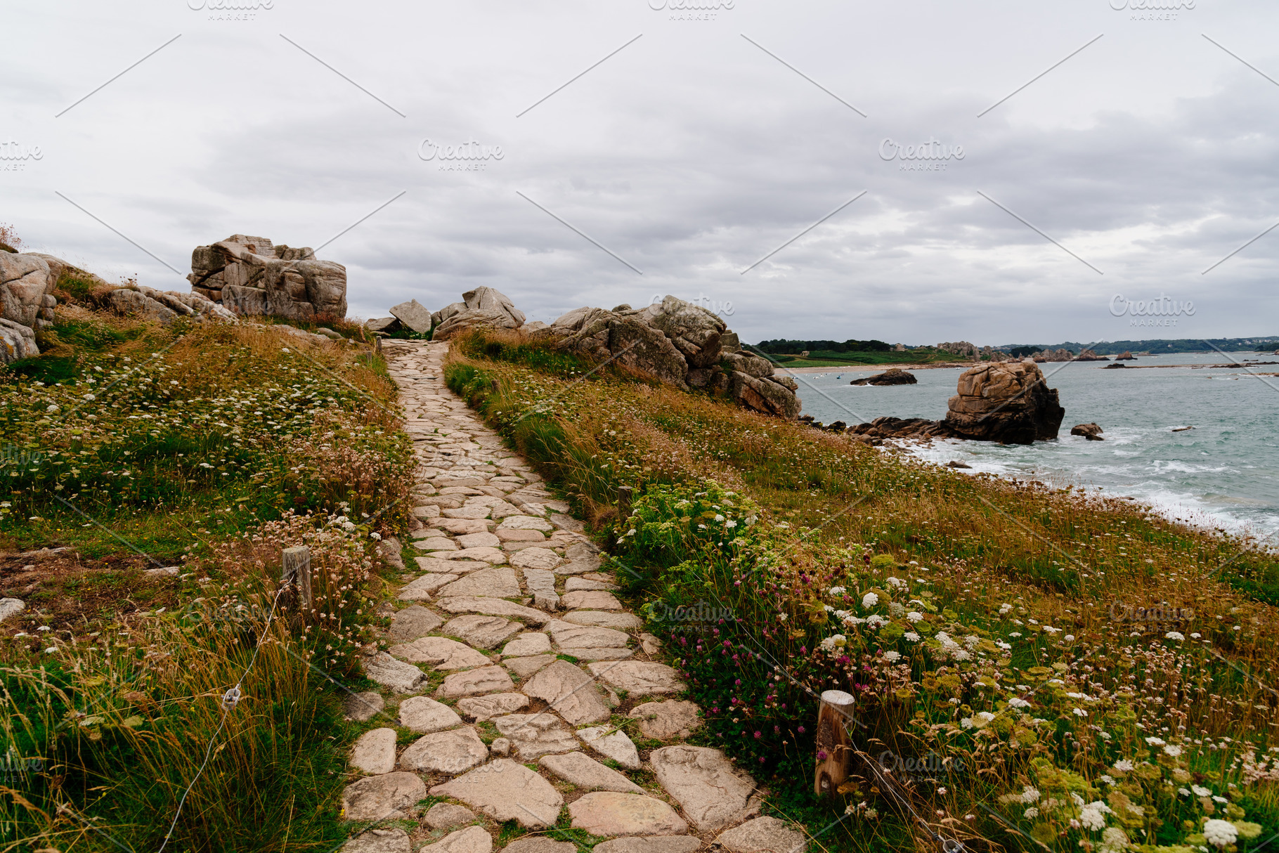 Scenic view of path through cliffs stock photo containing brittany and, a Nature Photo by Architect´s eye