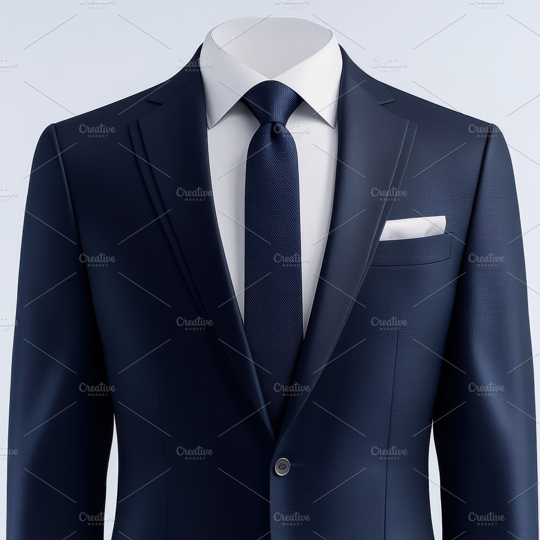 Photorealistic of A dark blue suit w, a Beauty & Fashion Photo by Pixeness Studio