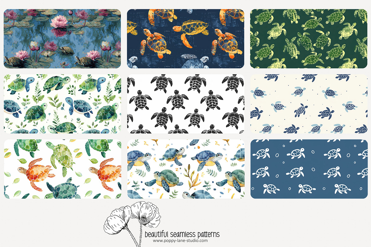 70 turtle seamless pattern, a Pattern Graphic by Poppy Lane Studio