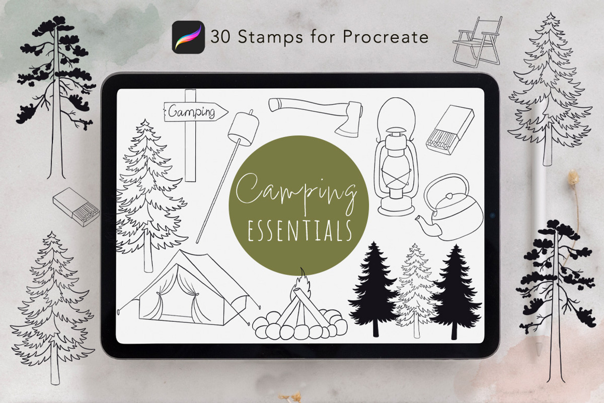 30 Procreate Stamps – Camping set, a Brush Add-On by Mari_Caliart (Photo 1 of 11)