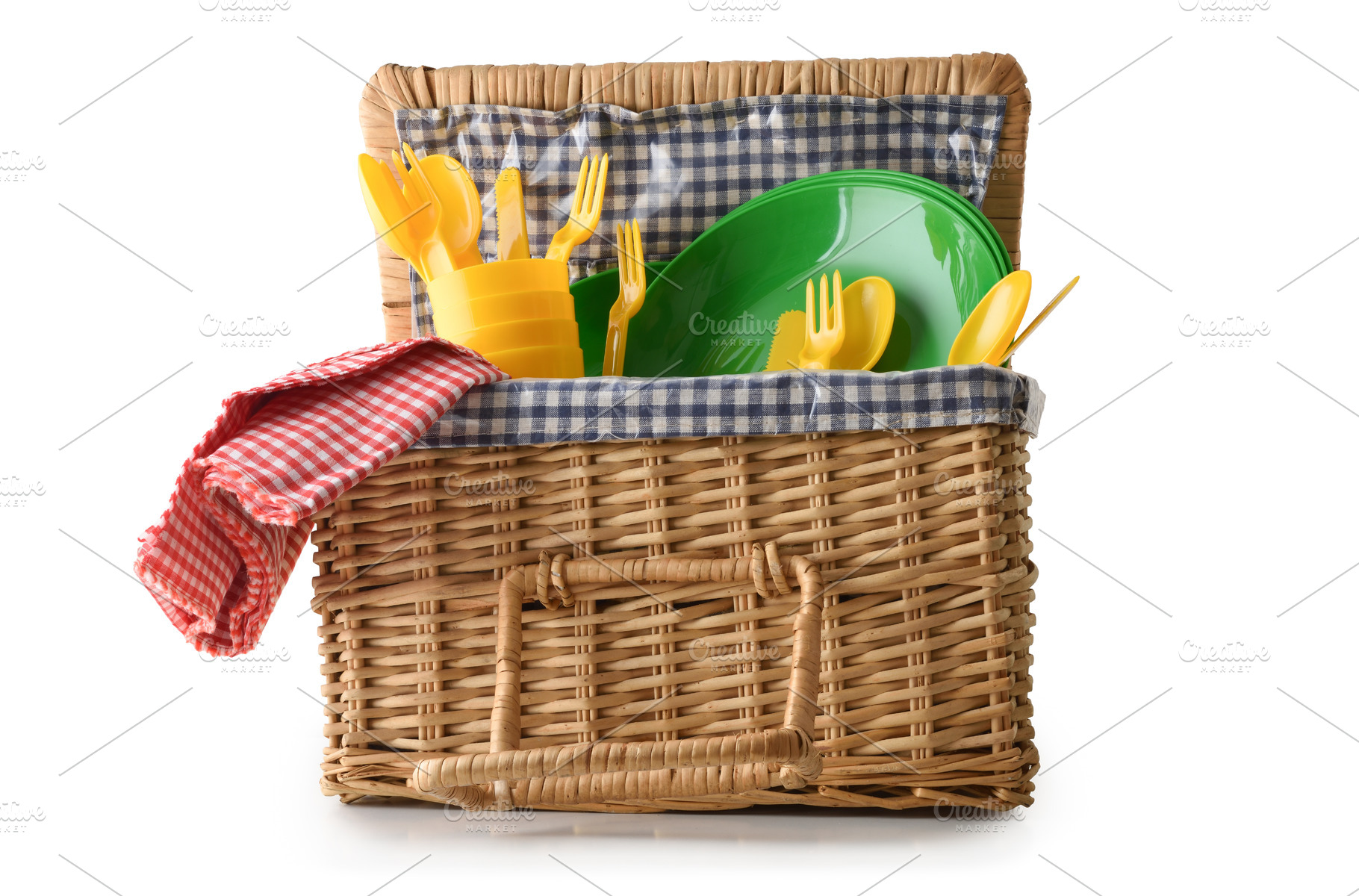 Open Picnic Basket with Plastic Dishes, a Holiday Photo by Davizro's Market
