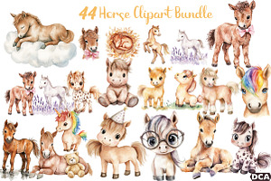 Watercolor Horse Clipart Bundle, an Illustration by DreamCafeArt