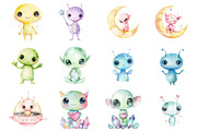 Kawaii Alien Clipart, an Illustration by Design Market (Thumbnail 2 of 5)