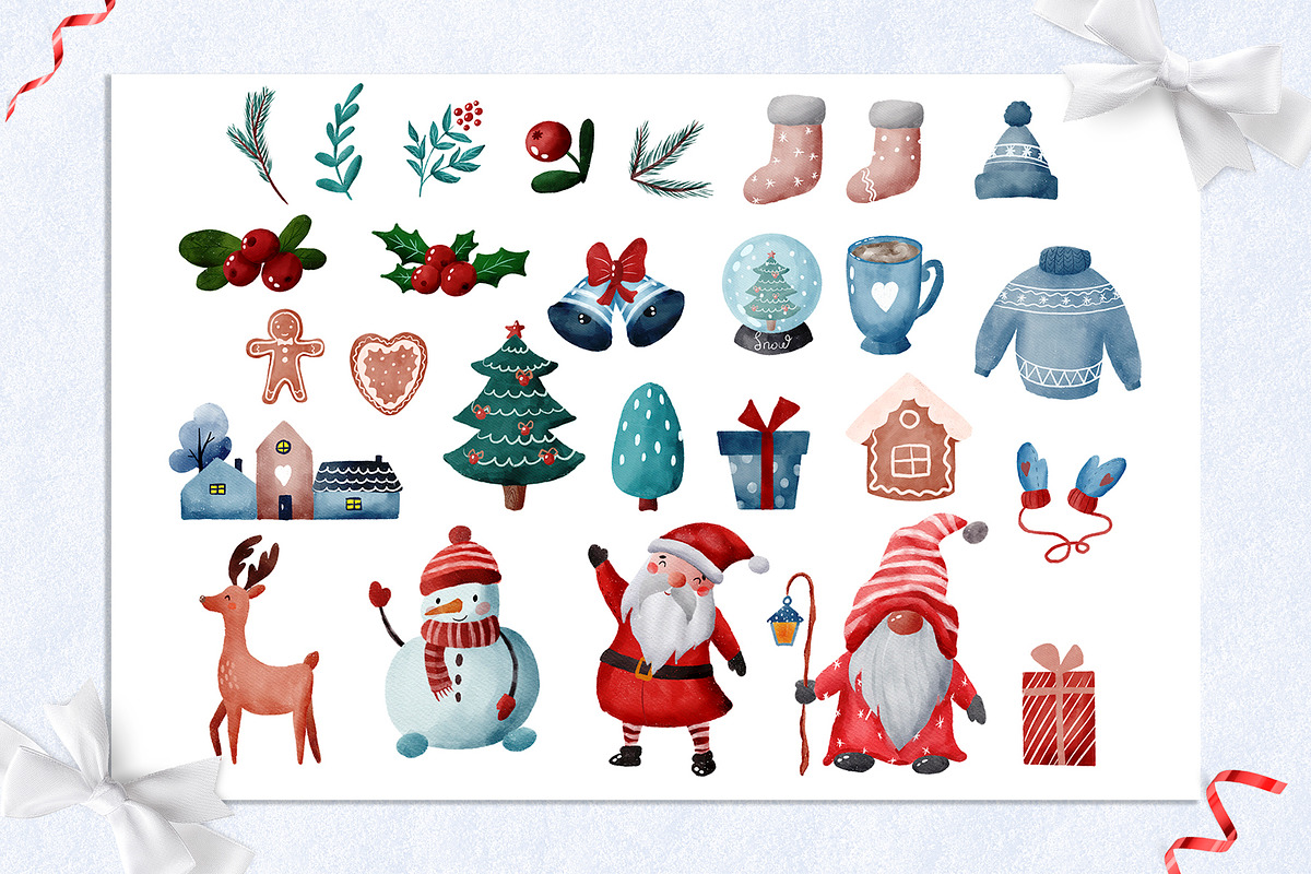 Merry Christmas clipart & pattern, an Illustration by SleptArt (Photo 2 of 4)