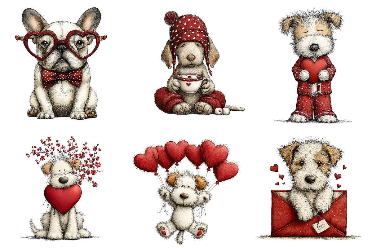 Quirky valentines dogs clipart, an Illustration by CreationArt (Photo 2 of 6)