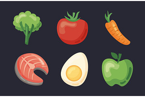 six healthy food icons, a Food Illustration by studiogstock