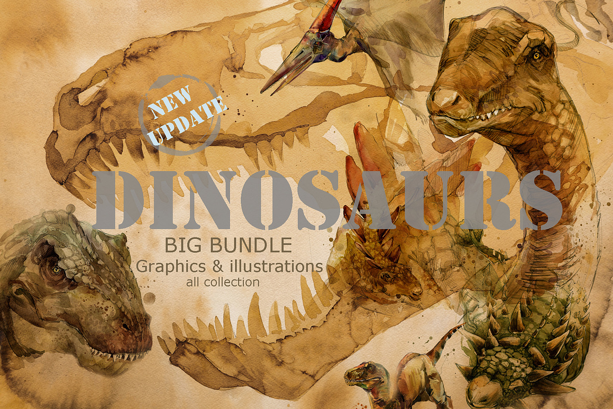 Watercolor Dinosaur Collection, an Animal Illustration by FineArt (Photo 1 of 19)