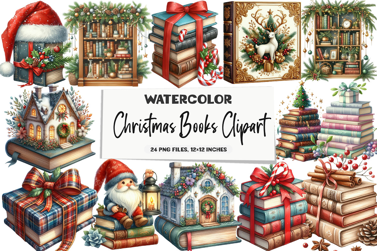 Christmas Books Clipart, an Illustration by DreamArtGraphic (Photo 1 of 5)