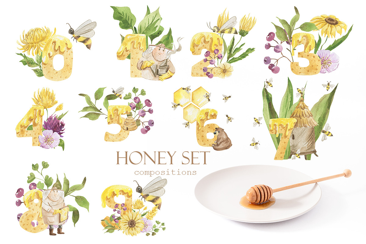 Honey watercolor set, a Food Illustration by Love Watercolor Store (Photo 6 of 10)