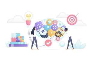 Teamwork generating creative ideas, a Person Illustration by Lemberg Vector