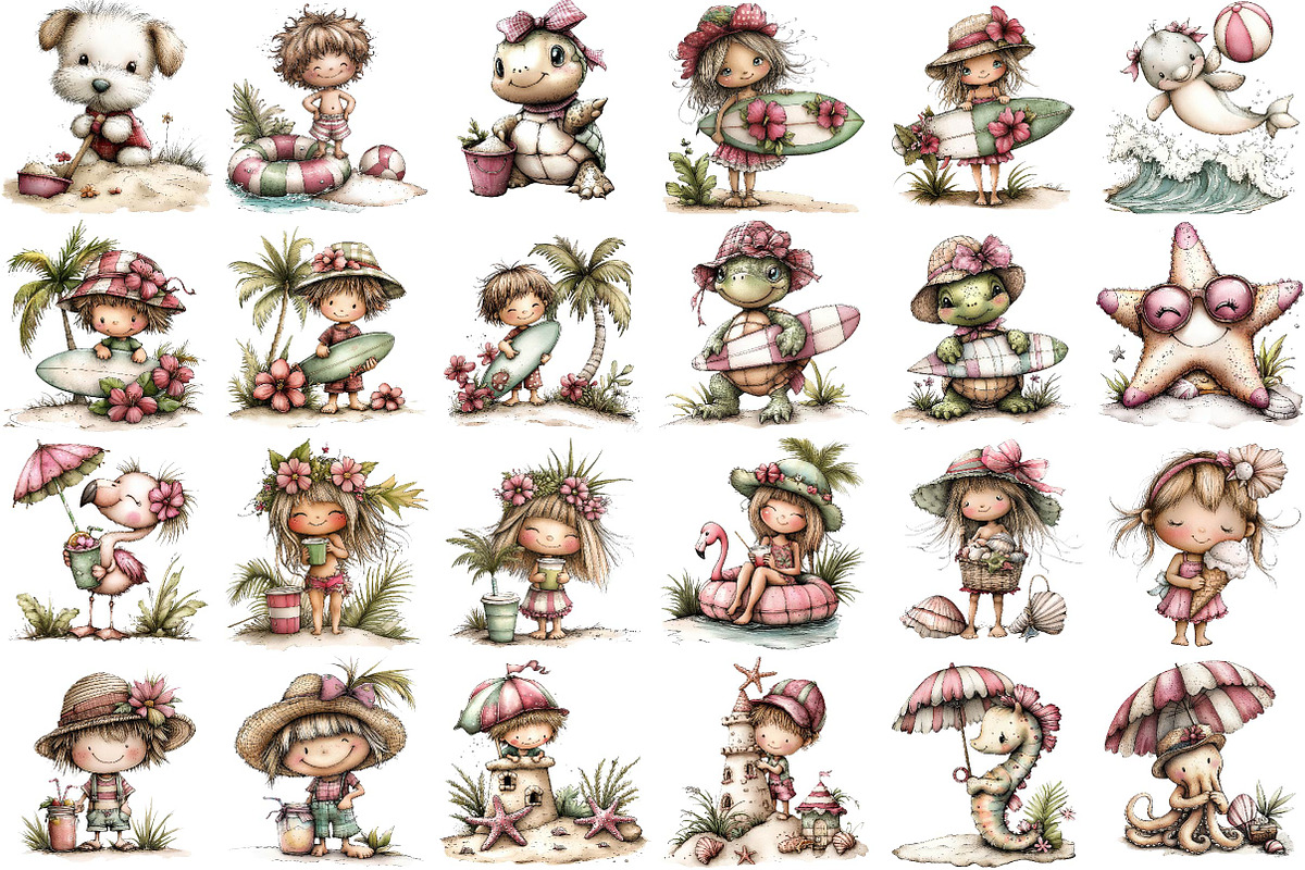 Whimsical Beach Animals & Kids Clipa, an Illustration by DreamPrint404 (Photo 2 of 6)