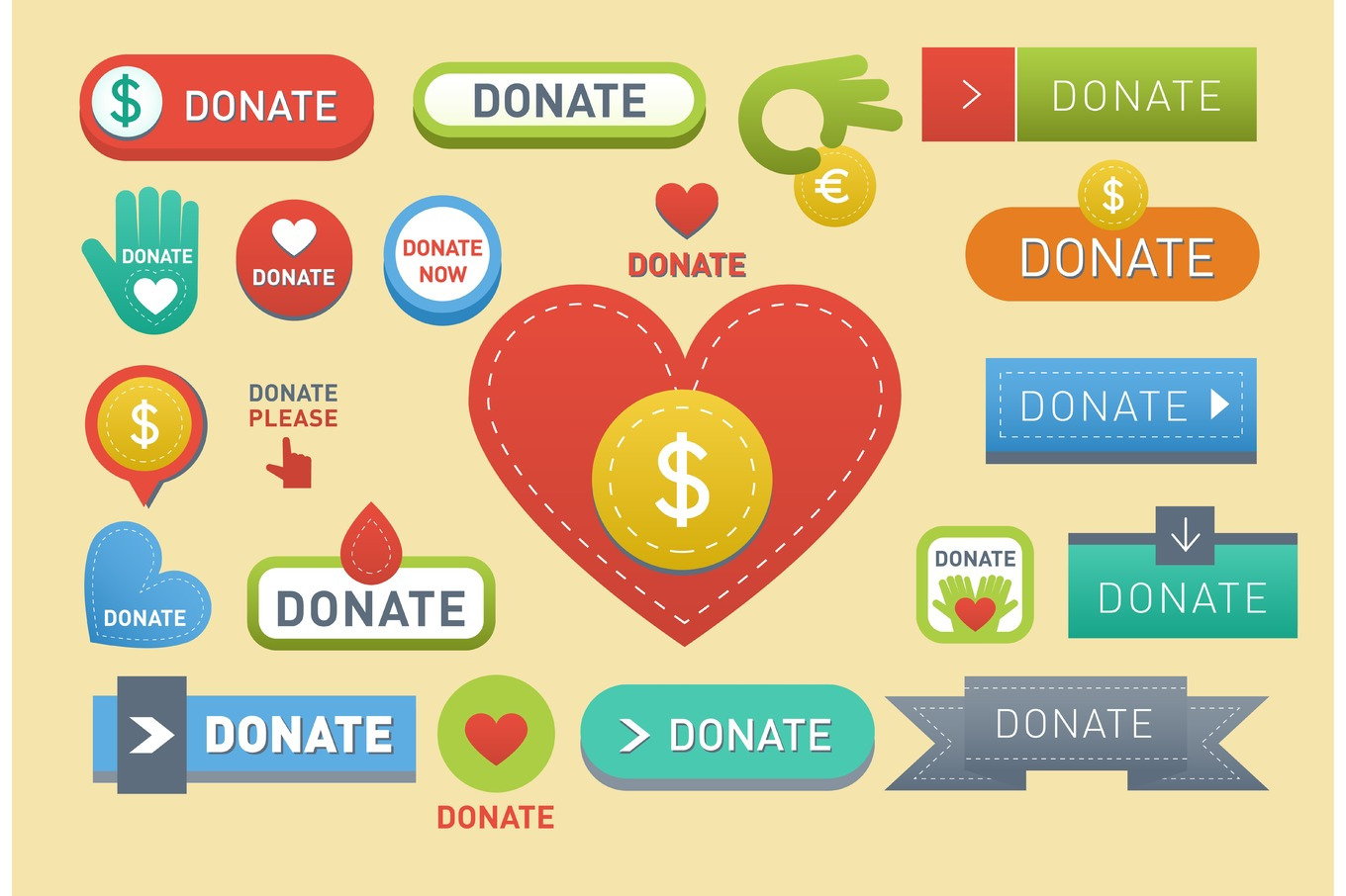 Donate buttons vector set illustration help icon donation gift charity ...