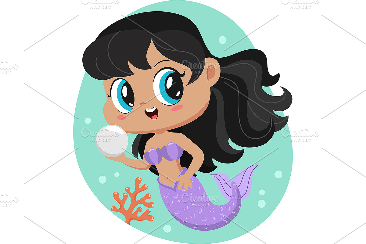 Little Afro American Mermaid Girl, an Illustration by HitToon