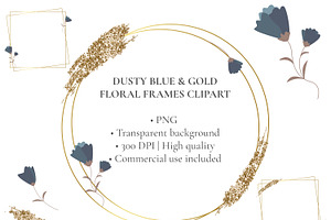 Dusty Blue & Gold Frames Clipart