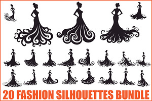 Stylish Gown Silhouette Set, an Illustration by yasushie