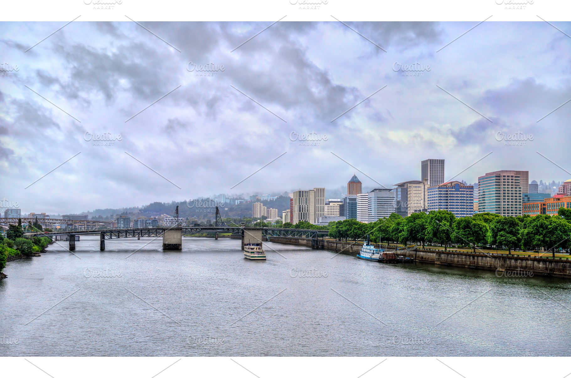 The skyline of Portland, Oregon on a, an Architecture Photo by Leonid Andronov