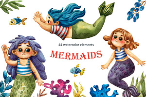 Mermaids - Watercolor Clip Art Set